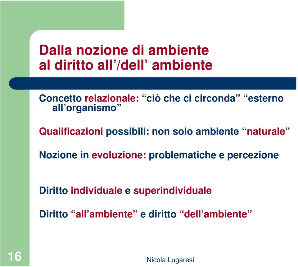 ambiente naturale Nozione in evoluzione: problematiche e percezione Diritto