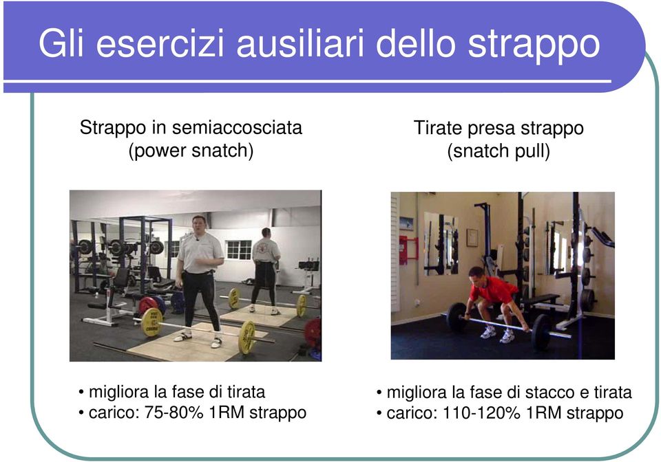 (snatch pull) migliora la fase di tirata carico: 75-80%