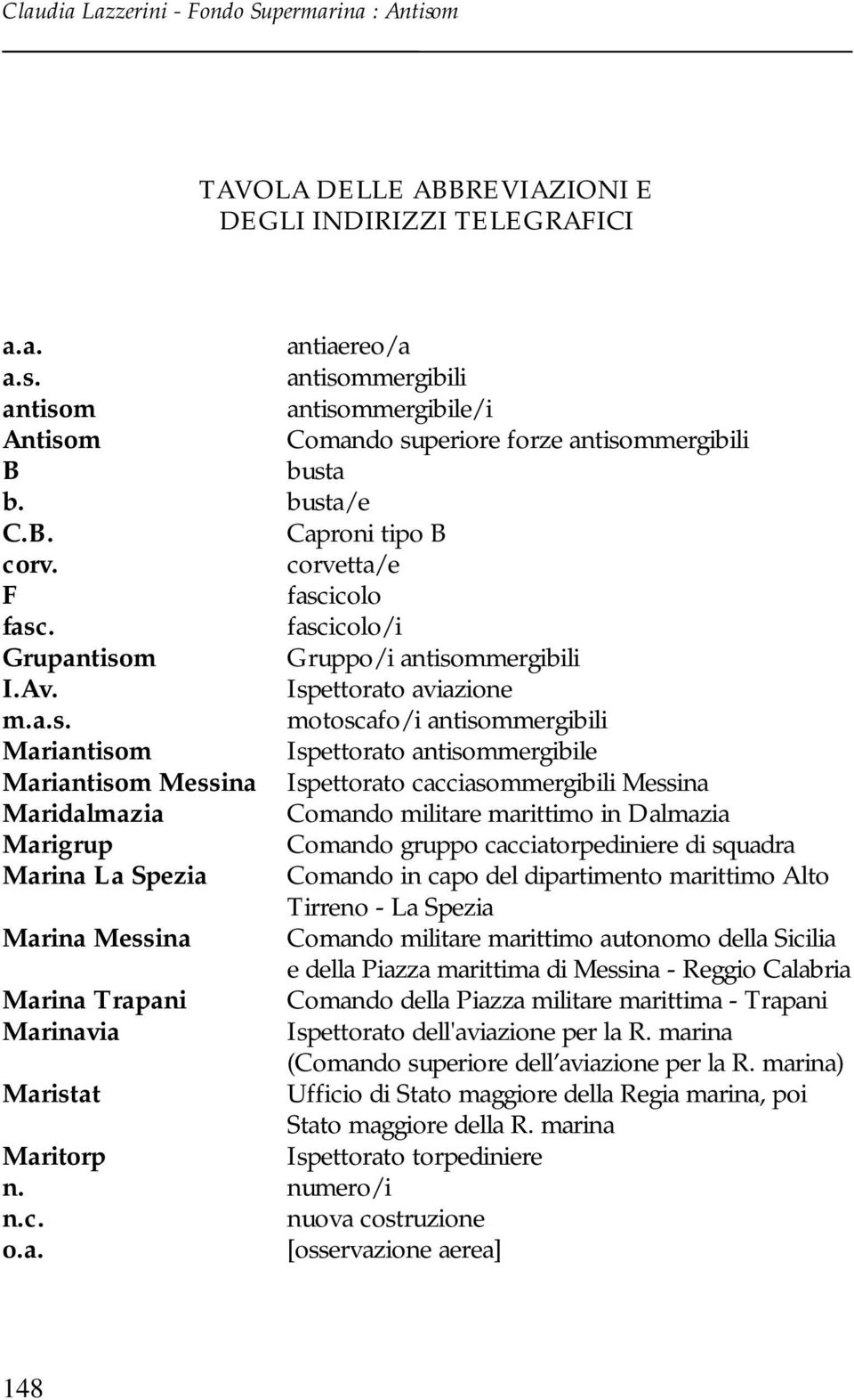 Ispettorato antisommergibile Mariantisom Messina Ispettorato cacciasommergibili Messina Maridalmazia Comando militare marittimo in Dalmazia Marigrup Comando gruppo cacciatorpediniere di squadra