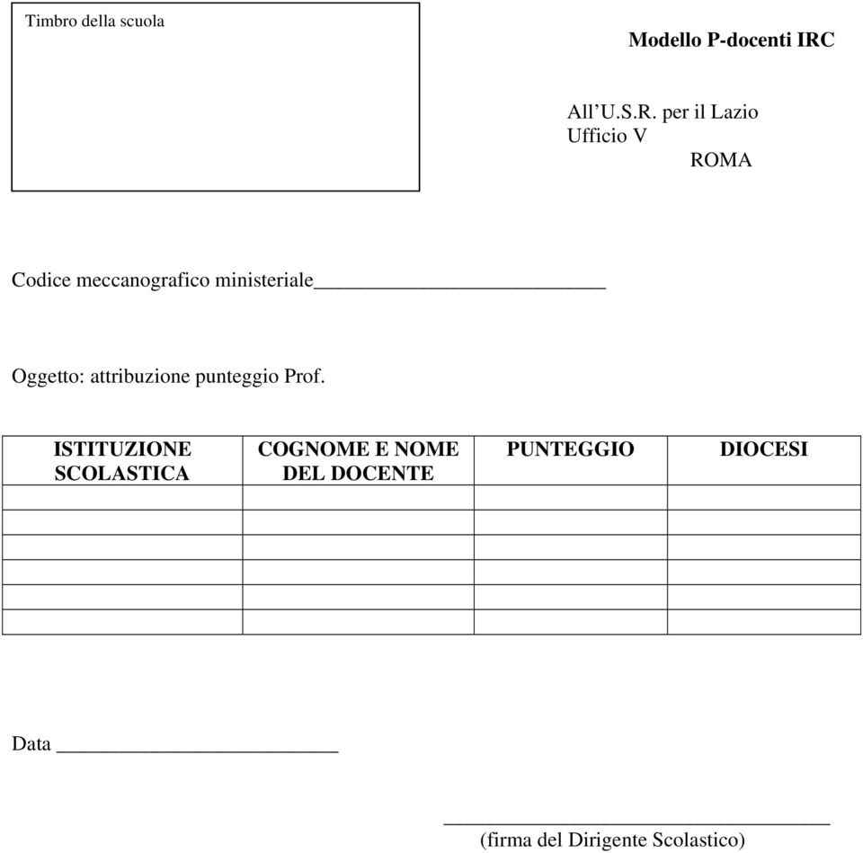 per il Lazio Ufficio V ROMA Codice meccanografico ministeriale