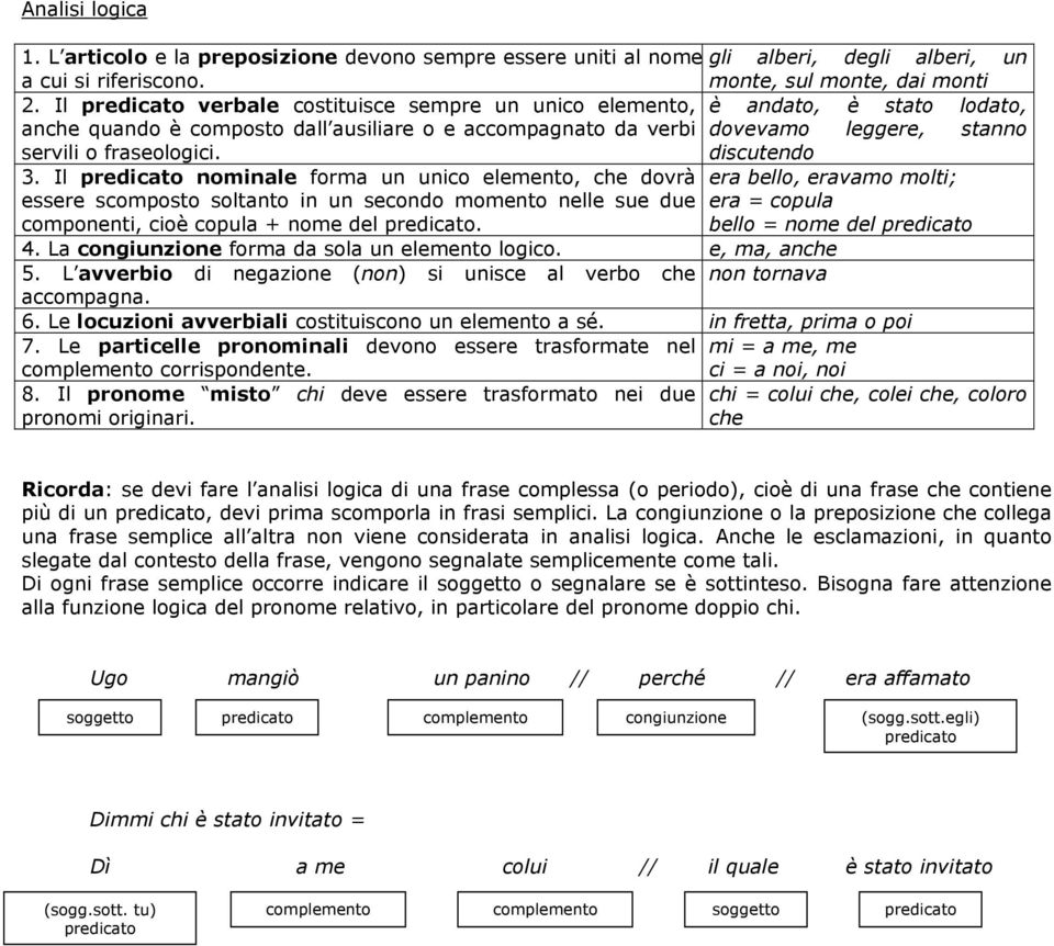 discutendo 3. Il predicato nominale forma un unico elemento, che dovrà essere scomposto soltanto in un secondo momento nelle sue due componenti, cioè copula + nome del predicato.