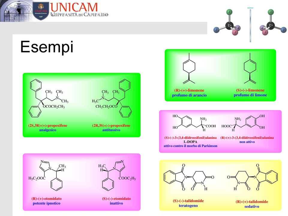 attivo contro il morbo di Parkinson (R)-(+)-3-(3,4-diidrossifenil)alanina non attivo N N 3 3 N N O O 5 2 OO OO 2 5 O N O N O