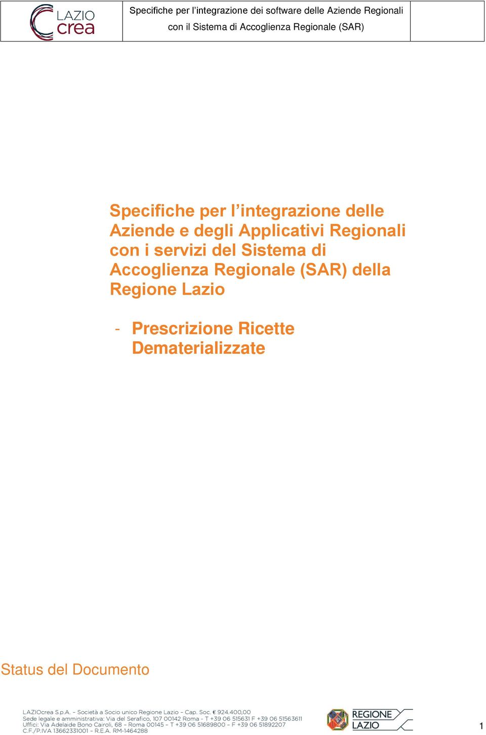 Accoglienza Regionale (SAR) della Regione Lazio -