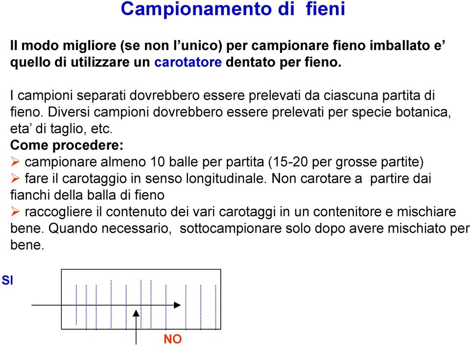 Diversi campioni dovrebbero essere prelevati per specie botanica, eta di taglio, etc.