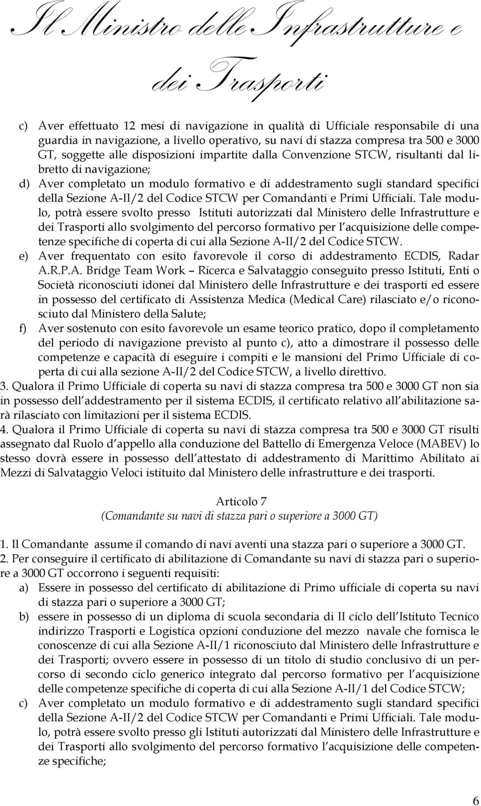 Codice STCW per Comandanti e Primi Ufficiali.