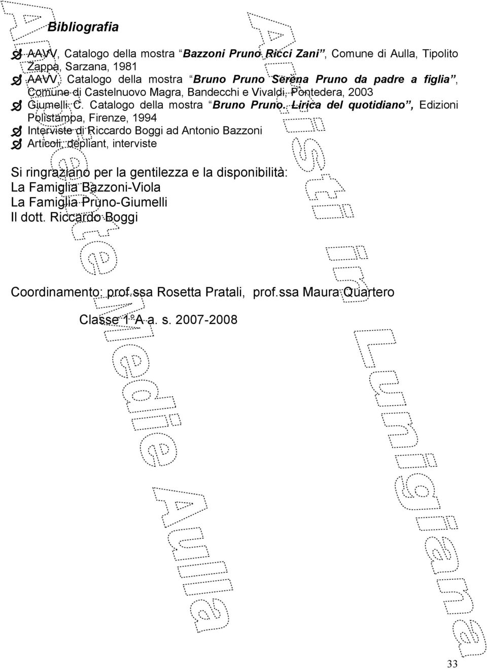 Lirica del quotidiano, Edizioni Polistampa, Firenze, 1994 Interviste di Riccardo Boggi ad Antonio Bazzoni Articoli, depliant, interviste Si ringraziano per la