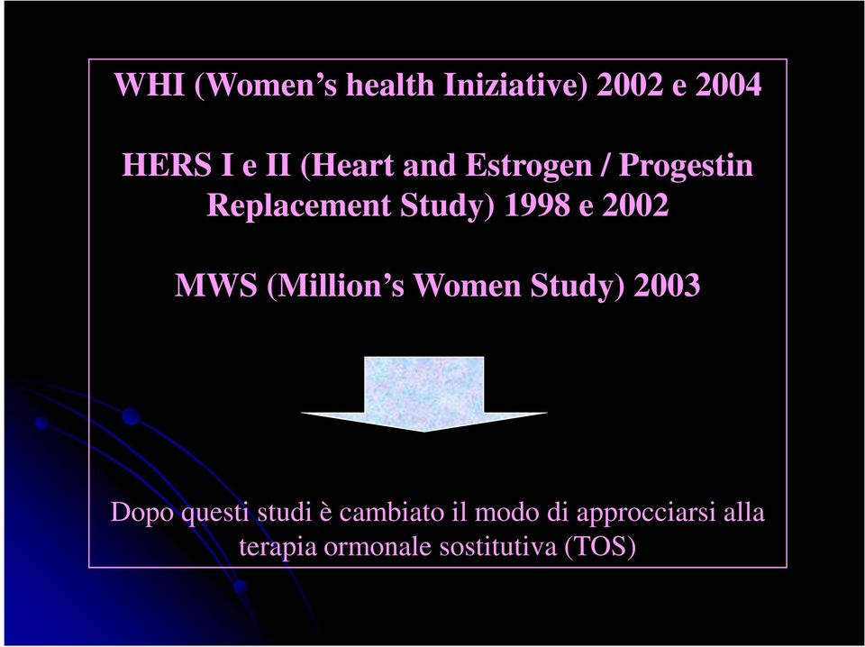 2002 MWS (Million s Women Study) 2003 Dopo questi studi è