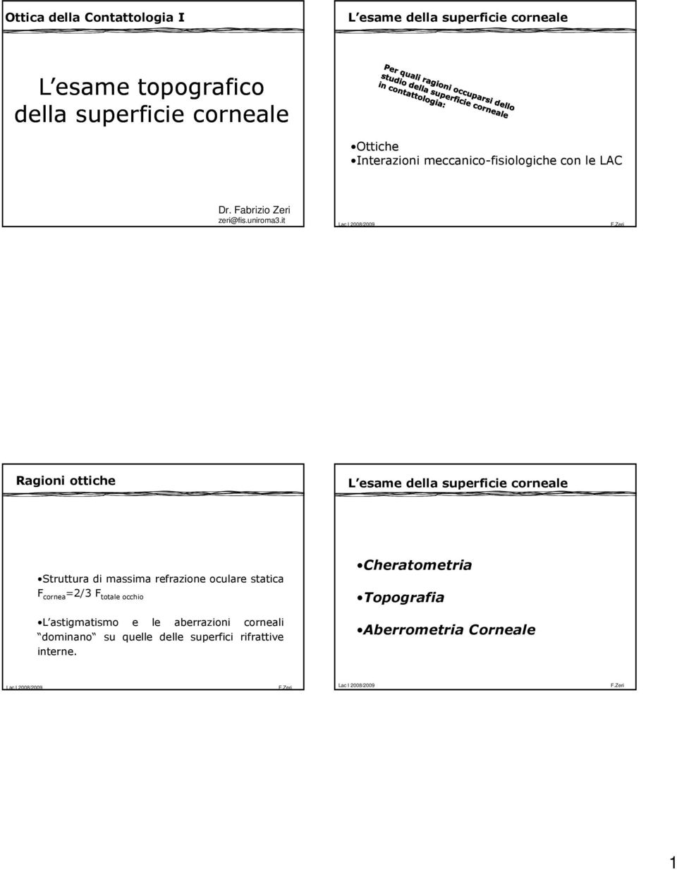 it Ragioni ottiche L esame della superficie corneale Struttura di massima refrazione oculare statica F cornea =2/ F