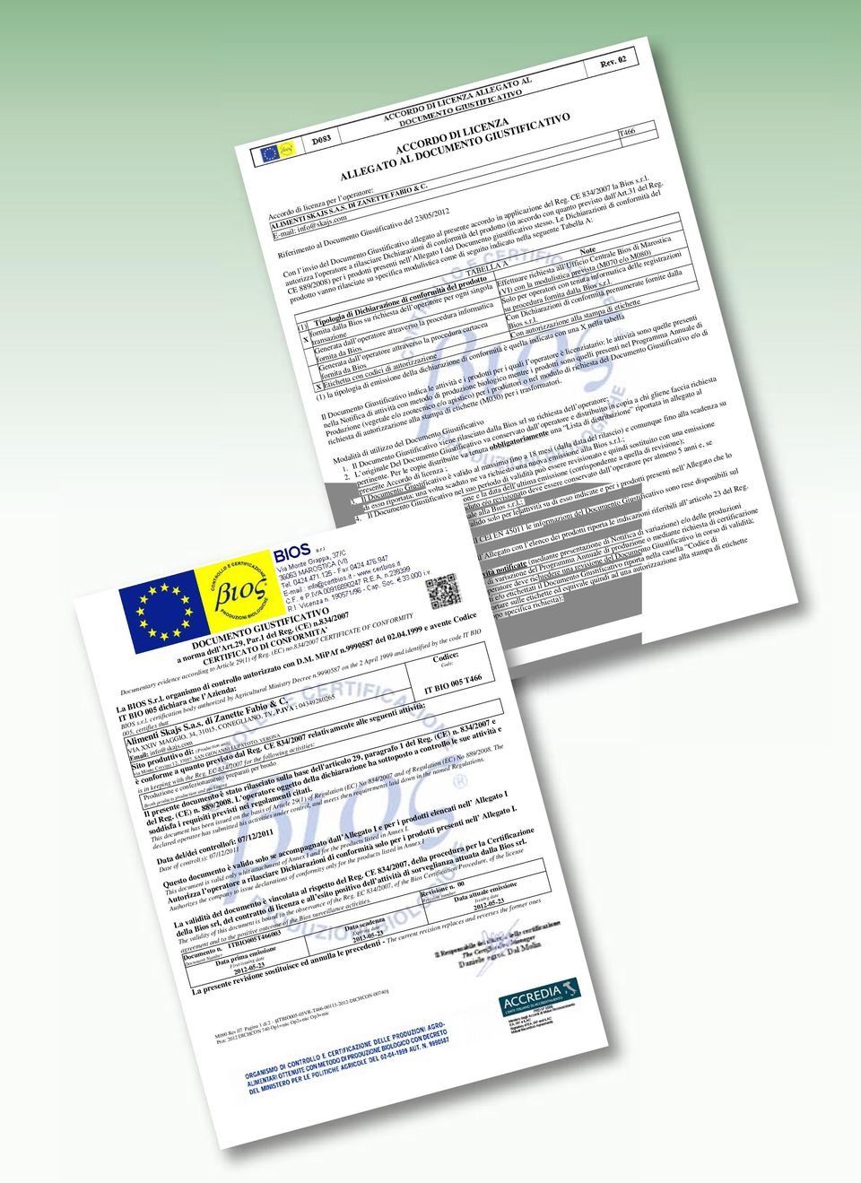 31 del Reg. CE 889/2008) per i prodotti presenti nell Allegato I del Documento giustificativo stesso.