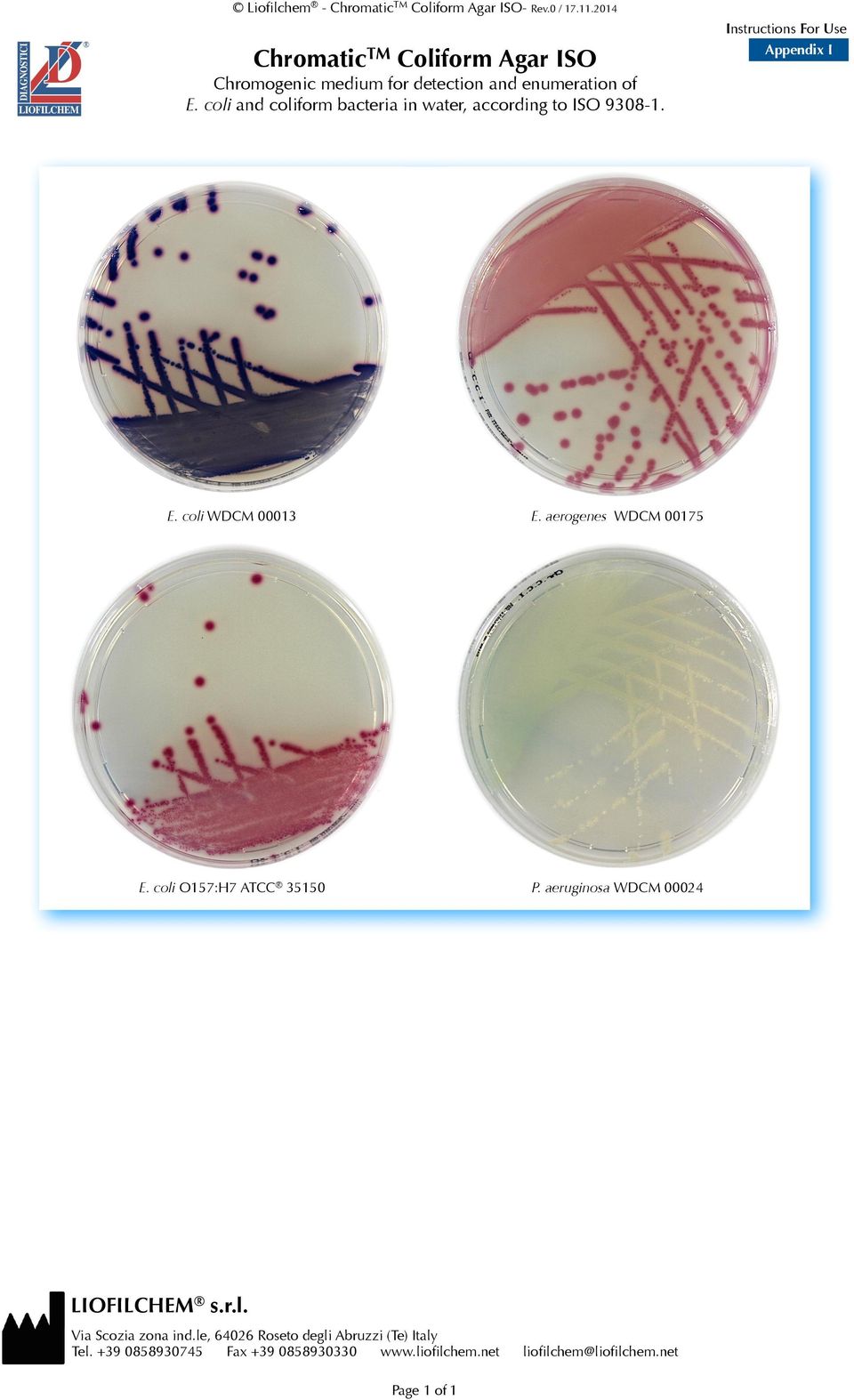 coli and coliform bacteria in water, according to ISO 9308-1. E. coli WDCM 00013 E. aerogenes WDCM 00175 E.