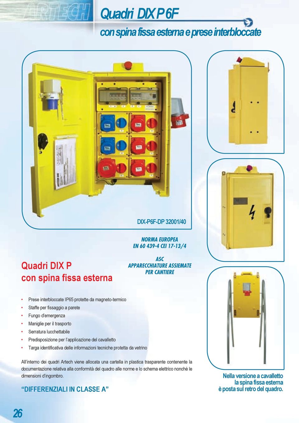 protetta da vetrino All interno dei quadri Artech viene allocata una cartella in plastica trasparente contenente la documentazione relativa alla conformità del quadro