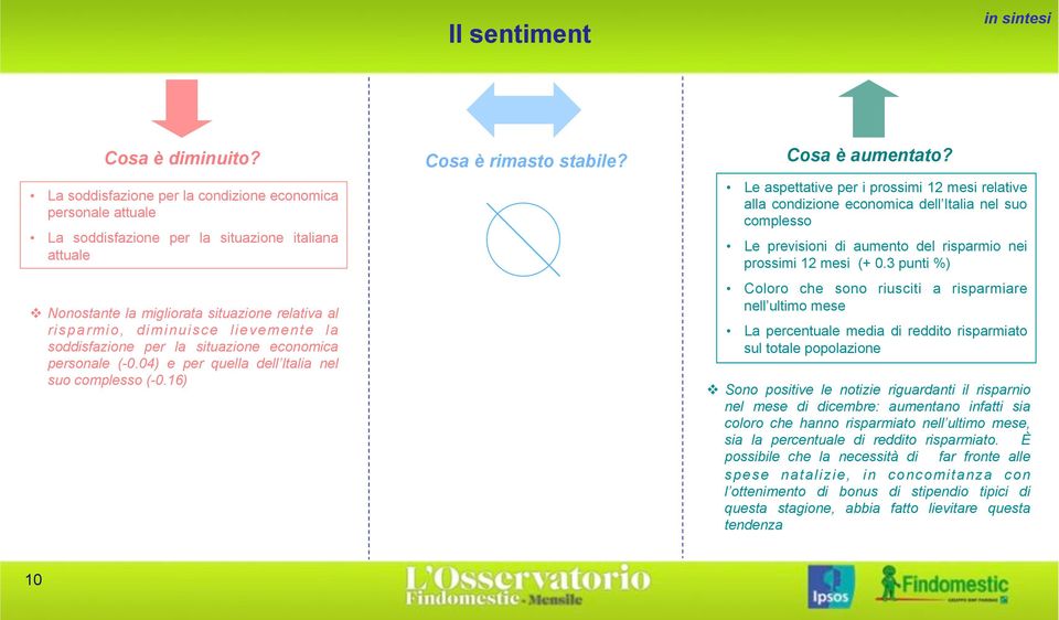 la soddisfazione per la situazione economica personale (-0.04) e per quella dell Italia nel suo complesso (-0.16) Cosa è rimasto stabile? Cosa è aumentato?