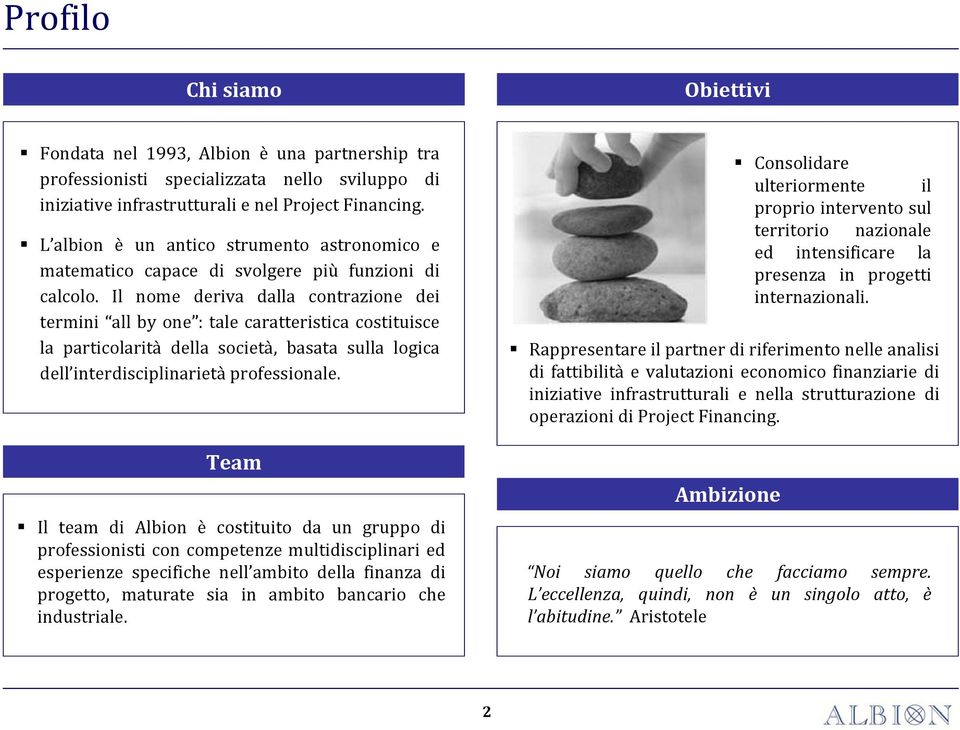 Il nome deriva dalla contrazione dei termini all by one : tale caratteristica costituisce la particolarità della società, basata sulla logica dell interdisciplinarietà professionale.