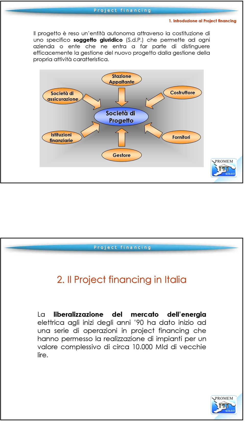 ) che permette ad ogni azienda o ente che ne entra a far parte di distinguere efficacemente la gestione del nuovo progetto dalla gestione della propria attività caratteristica.