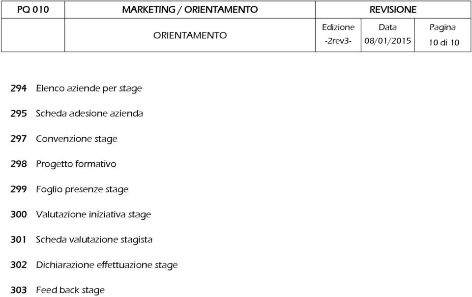 Foglio presenze stage 300 Valutazione iniziativa stage 301 Scheda