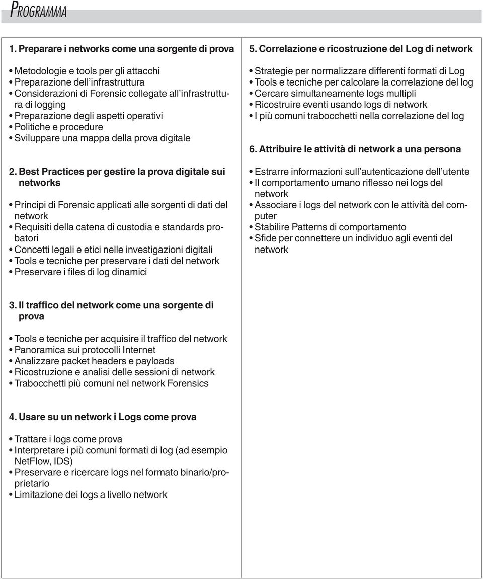 degli aspetti operativi Politiche e procedure Sviluppare una mappa della prova digitale 2.