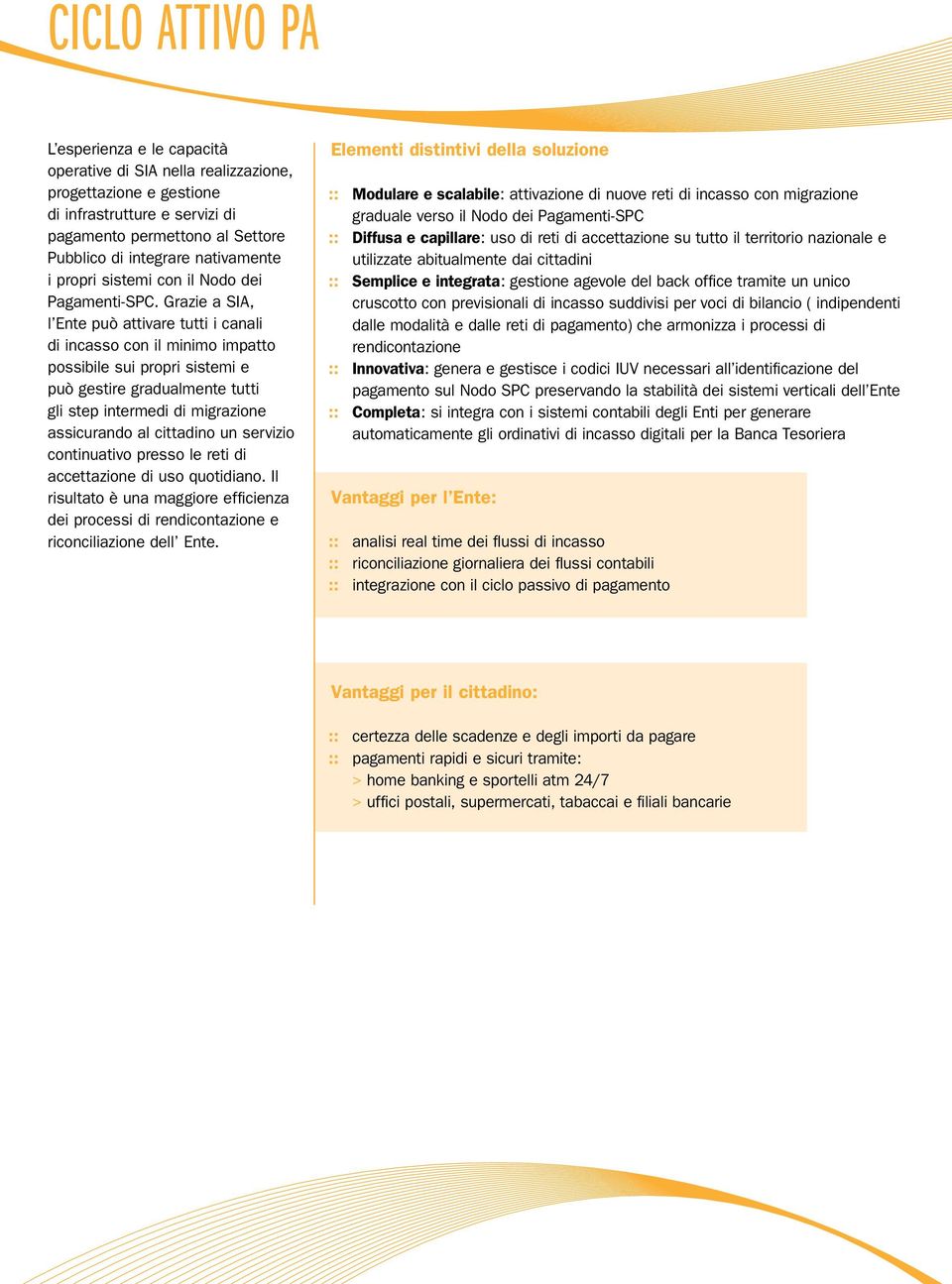 Grazie a SIA, l Ente può attivare tutti i canali di incasso con il minimo impatto possibile sui propri sistemi e può gestire gradualmente tutti gli step intermedi di migrazione assicurando al