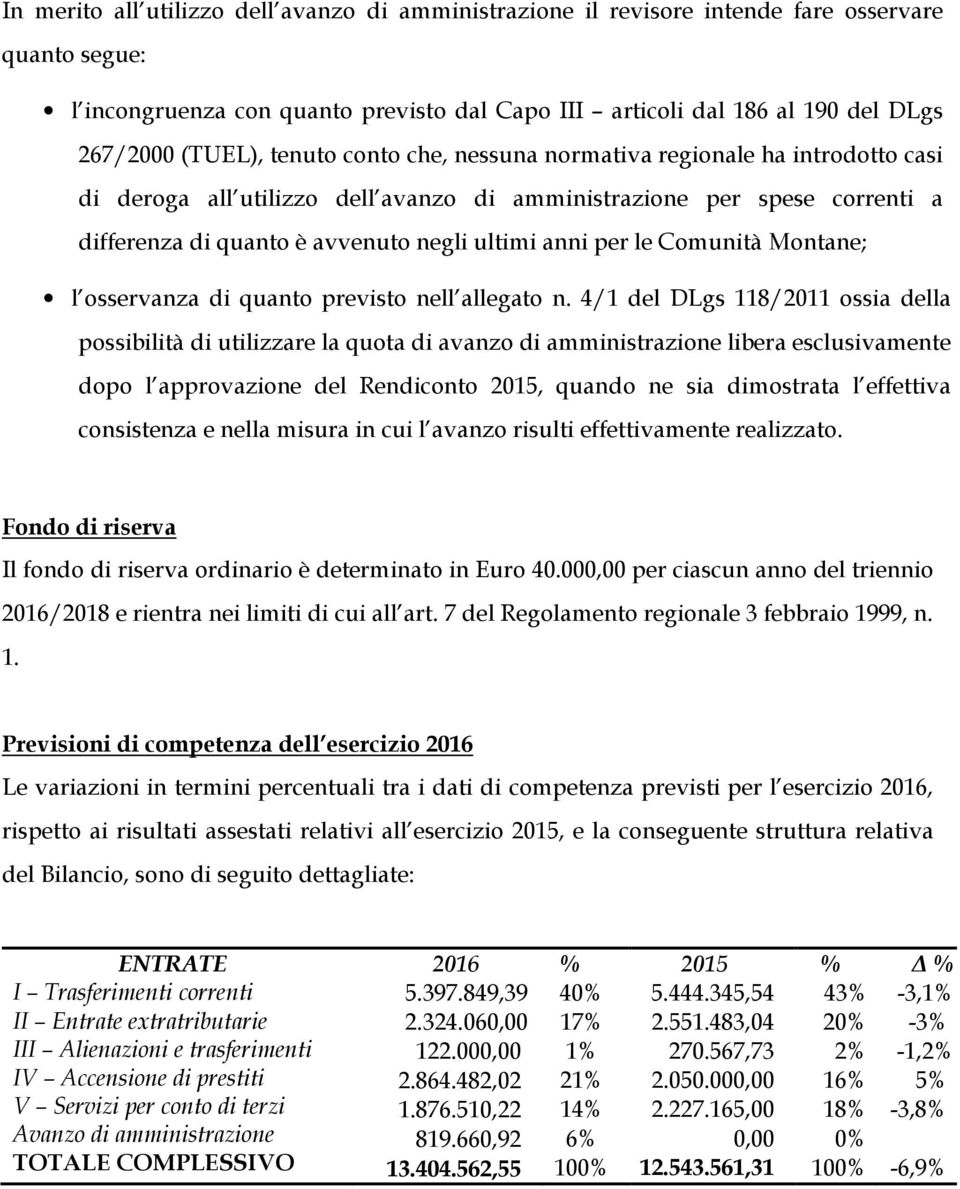 per le Comunità Montane; l osservanza di quanto previsto nell allegato n.