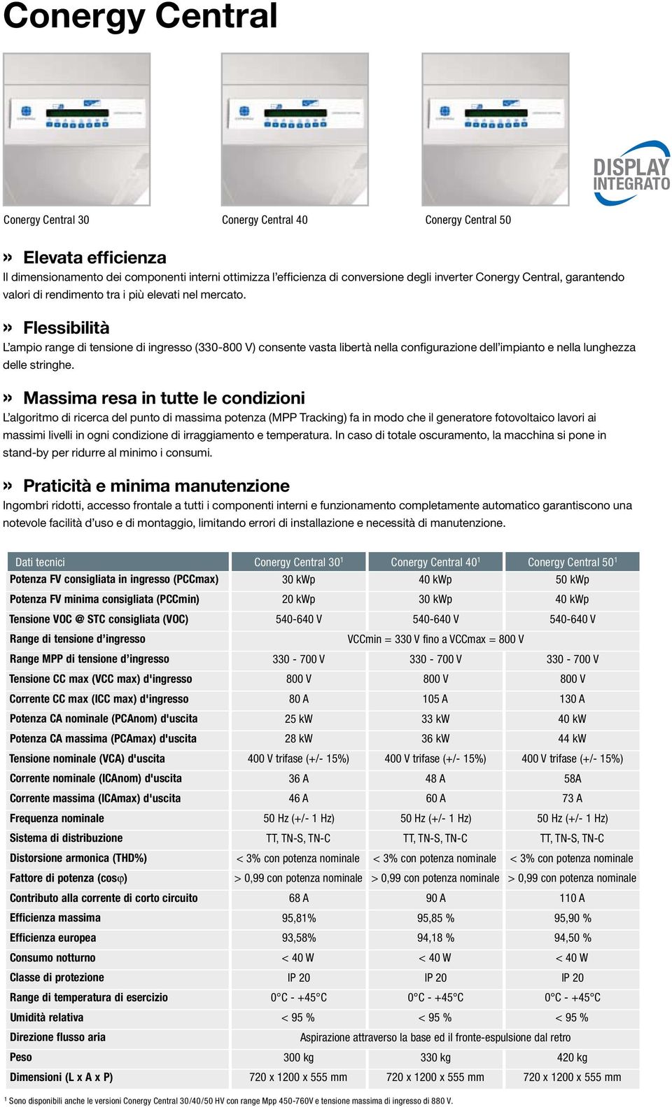 Flessibilità L ampio range di tensione di ingresso (330-800 V) consente vasta libertà nella configurazione dell impianto e nella lunghezza delle stringhe.