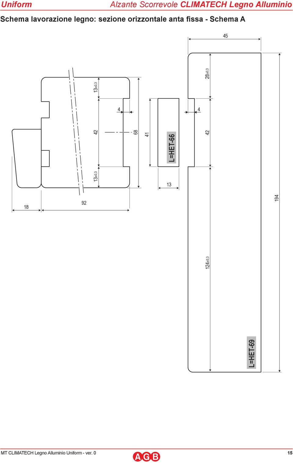 orizzontale anta fissa - Schema A 45 18 92 13±0,3