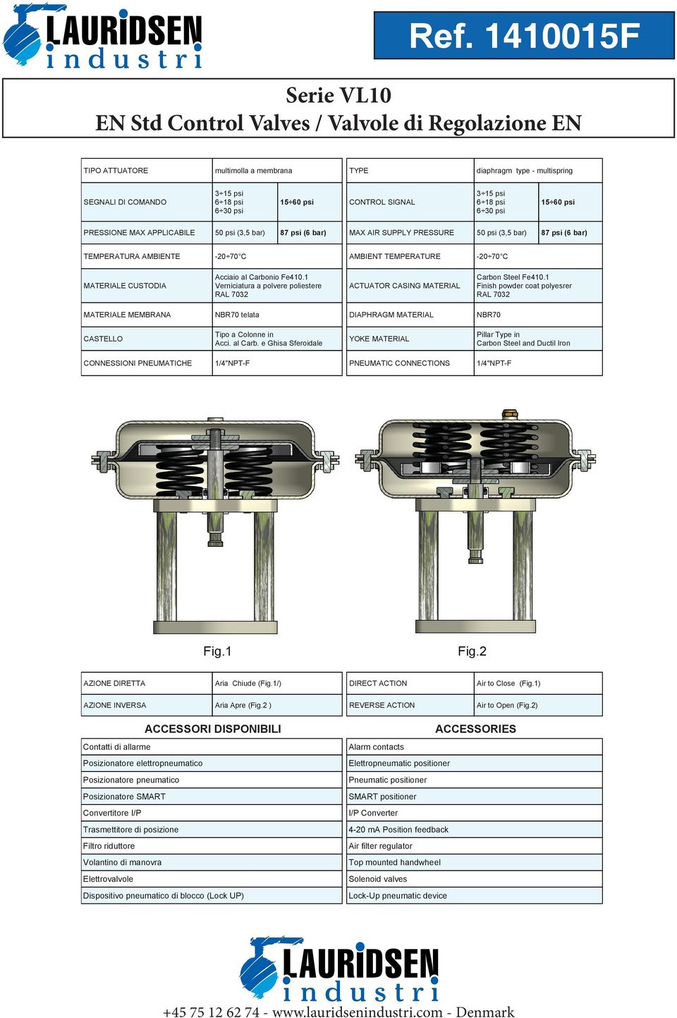 1 Verniciatura a polvere poliestere RAL 7032 ACTUATOR CASING MATERIAL Carbon Steel Fe10.