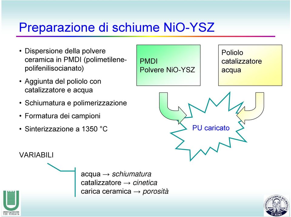 e polimerizzazione Formatura dei campioni Sinterizzazione a 1350 C PMDI Polvere NiO-YSZ PU