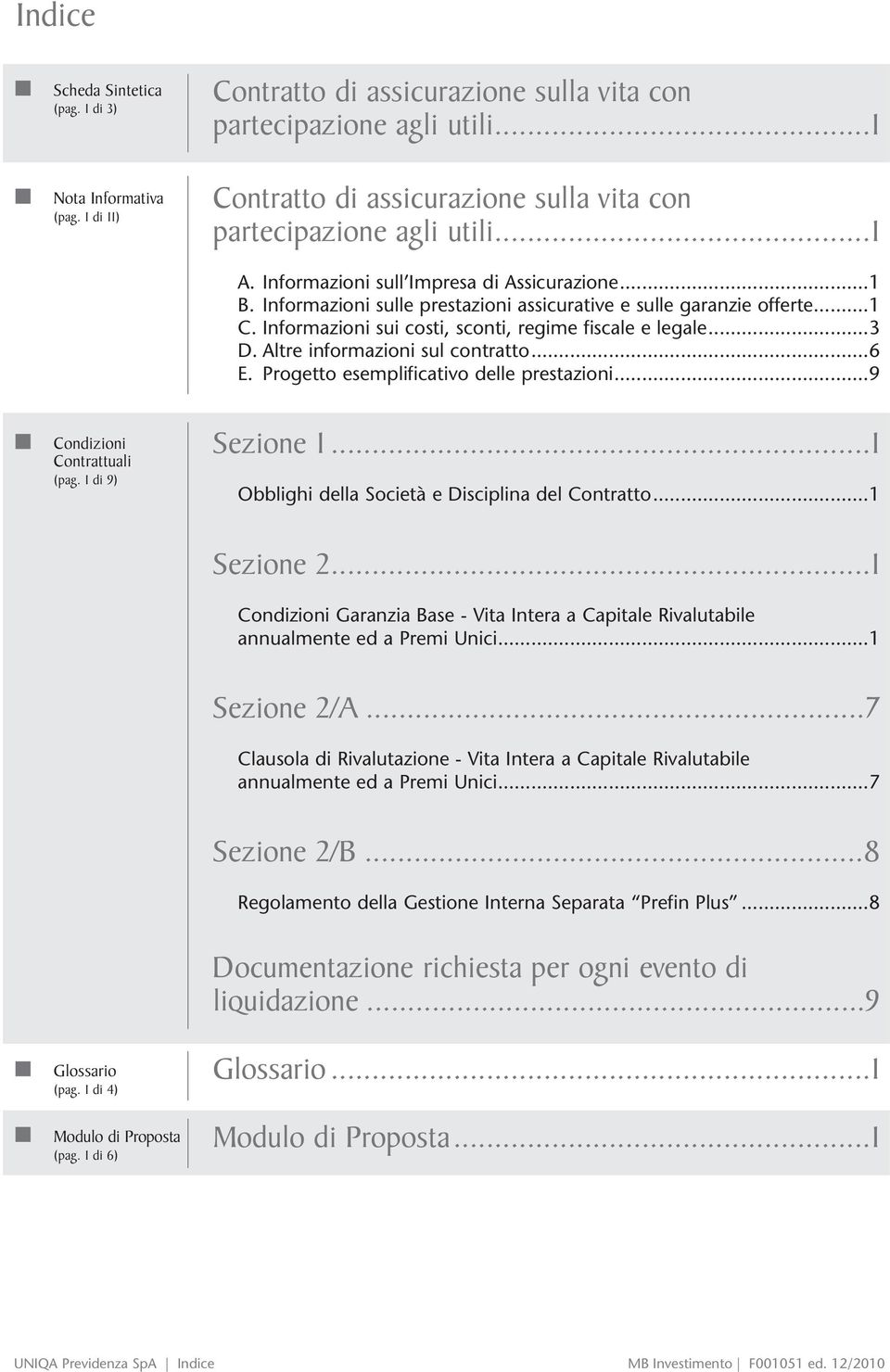 ..1 C. Informazioni sui costi, sconti, regime fiscale e legale...3 D. Altre informazioni sul contratto...6 E. Progetto esemplificativo delle prestazioni...9 Condizioni Contrattuali (pag.