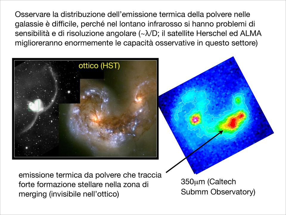 miglioreranno enormemente le capacità osservative in questo settore) ottico (HST) emissione termica da polvere