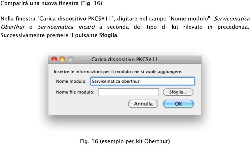 modulo": Servicematica Oberthur o Servicematica Incard a seconda del tipo