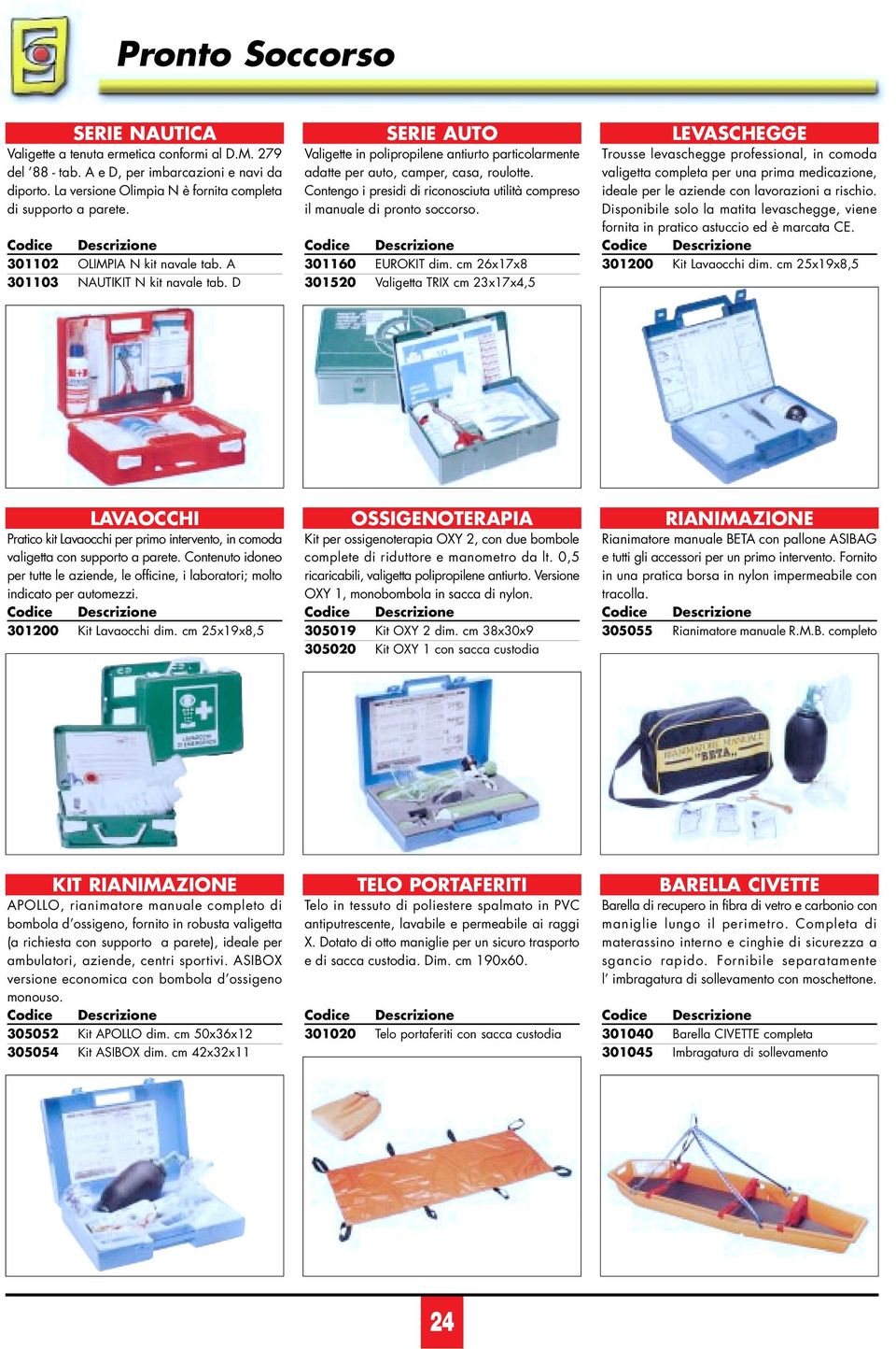 D Valigette in polipropilene antiurto particolarmente adatte per auto, camper, casa, roulotte. Contengo i presidi di riconosciuta utilità compreso il manuale di pronto soccorso. 301160 EUROKIT dim.