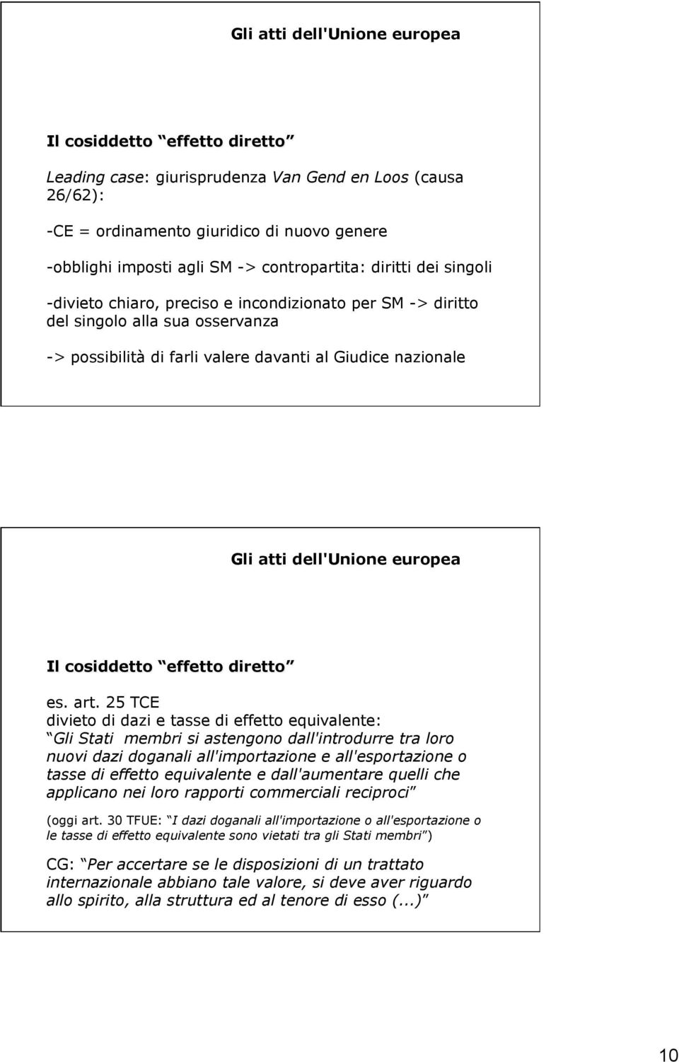 25 TCE divieto di dazi e tasse di effetto equivalente: Gli Stati membri si astengono dall'introdurre tra loro nuovi dazi doganali all'importazione e all'esportazione o tasse di effetto equivalente e