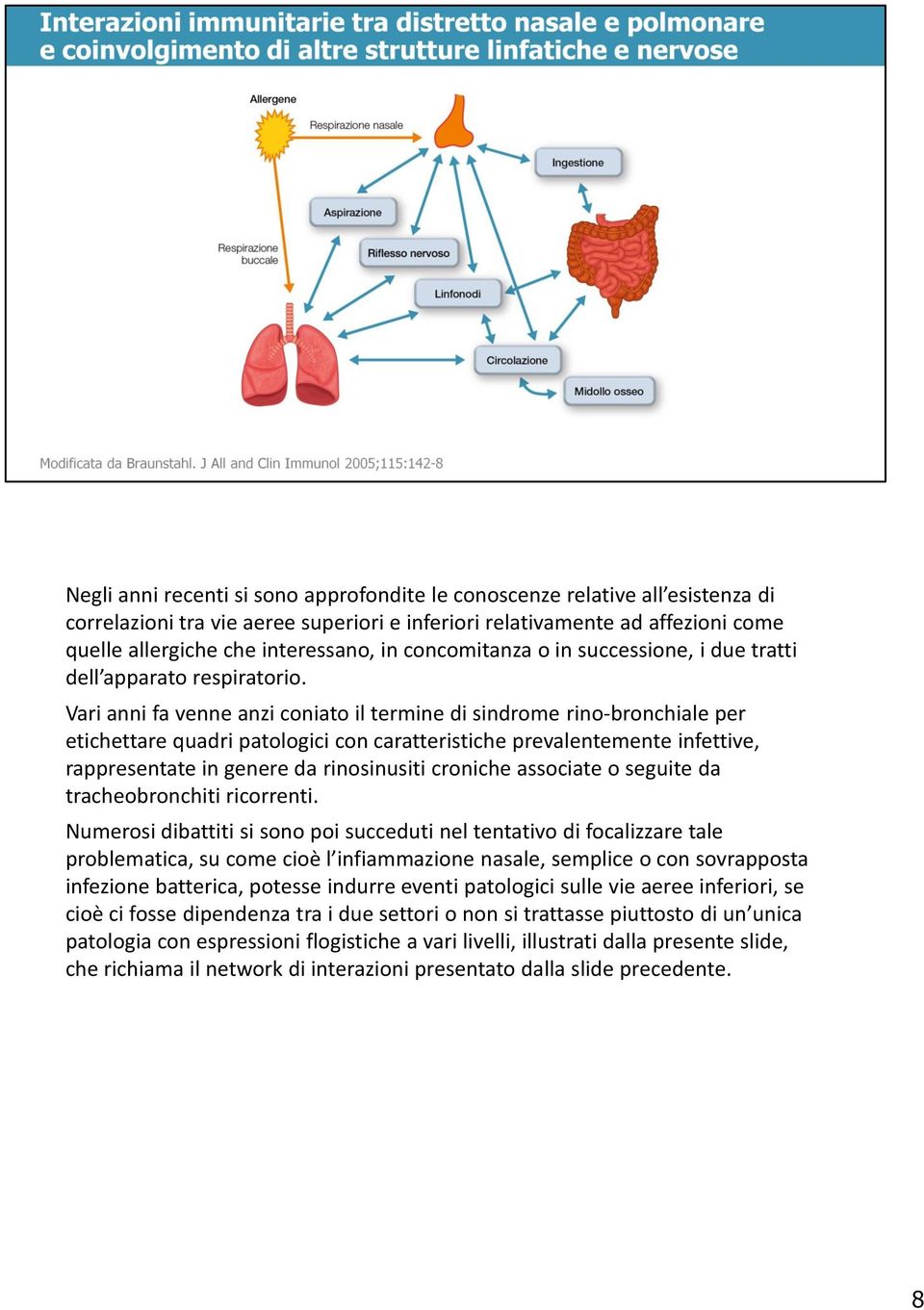 Vari anni fa venne anzi coniato il termine di sindrome rino-bronchiale per etichettare quadri patologici con caratteristiche prevalentemente infettive, rappresentate in genere da rinosinusiti