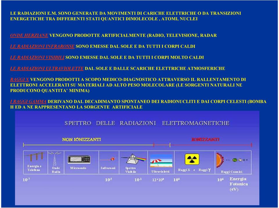 TELEVISIONE, RADAR LE RADIAZIONI INFRAROSSE SONO EMESSE DAL SOLE E DA TUTTI I CORPI CALDI LE RADIAZIONI VISIBILI SONO EMESSE DAL SOLE E DA TUTTI I CORPI MOLTO CALDI LE RADIAZIONI ULTRAVIOLETTE