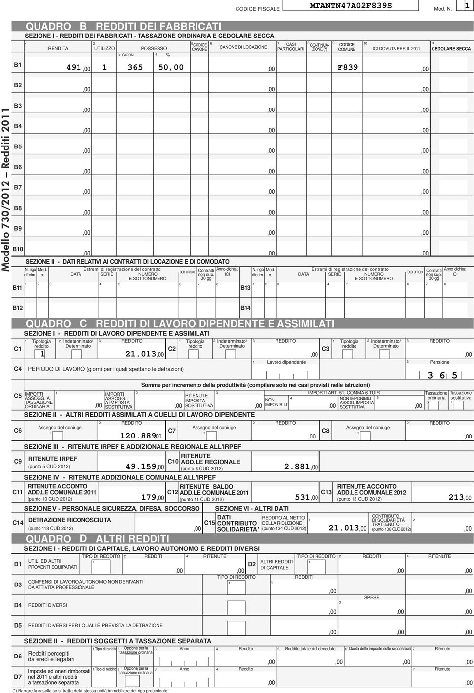 ICI n. DATA SERIE NUMERO non sup.