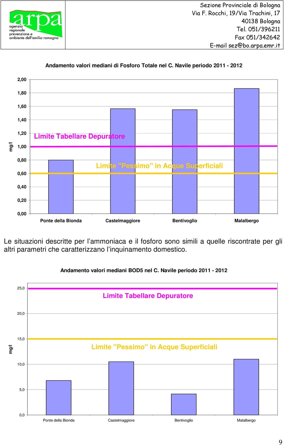 della Bionda Castelmaggiore Bentivoglio Malalbergo Le situazioni descritte per l ammoniaca e il fosforo sono simili a quelle riscontrate per gli altri
