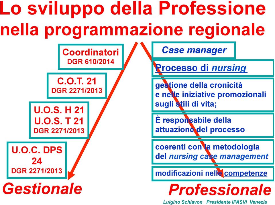 DPS 24 DGR 2271/2013 Case manager Processo di nursing gestione della cronicità e nelle iniziative promozionali sugli