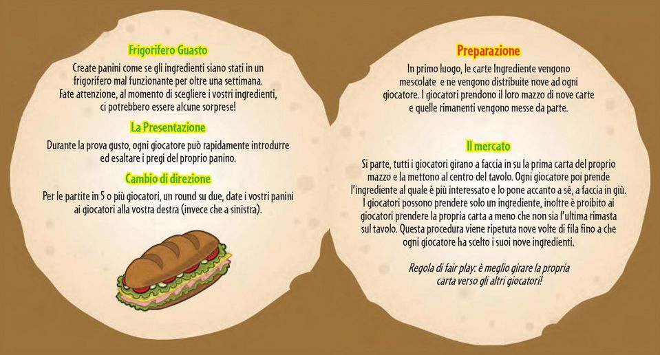 La Presentazione Durante la prova gusto, ogni giocatore può rapidamente introdurre ed esaltare i pregi del proprio panino.