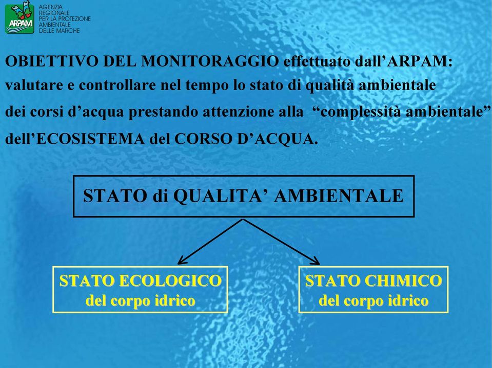 attenzione alla complessità ambientale dell ECOSISTEMA del CORSO D ACQUA.