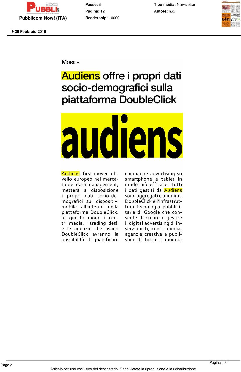 a: Newsletter Autore: n.d.