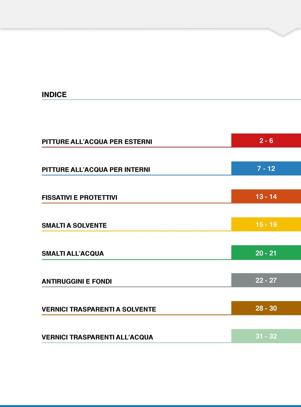 19 SMALTI ALL ACQUA 20 21 ANTIRUGGINI E FONDI 22 27 VERNICI