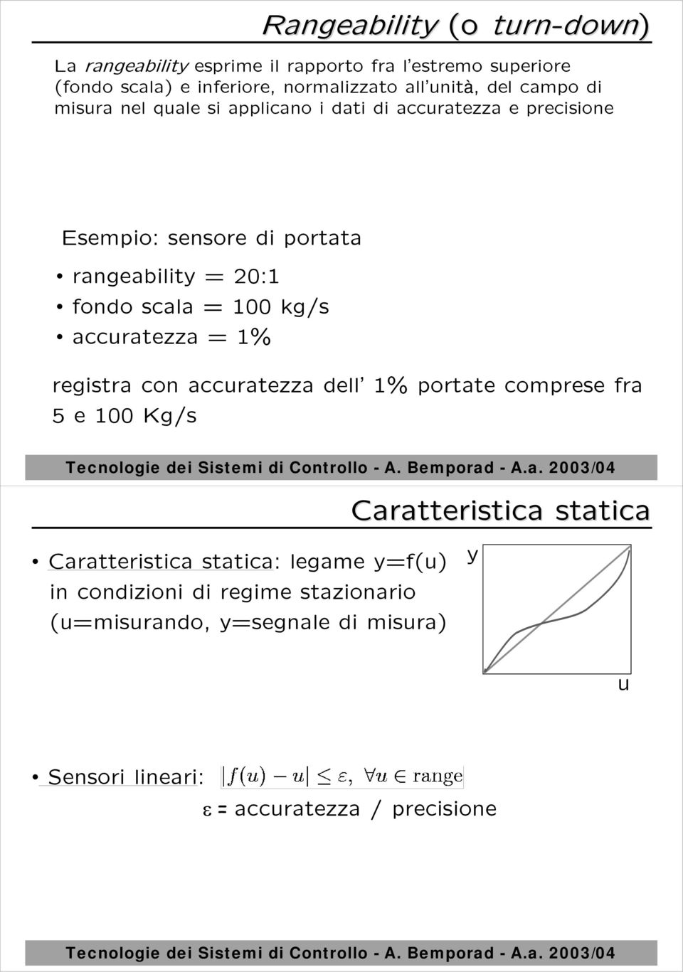 scala = 100 kg/s accuratezza = 1% registra con accuratezza dell 1% portate comprese fra 5 e 100 Kg/s Caratteristica statica Caratteristica