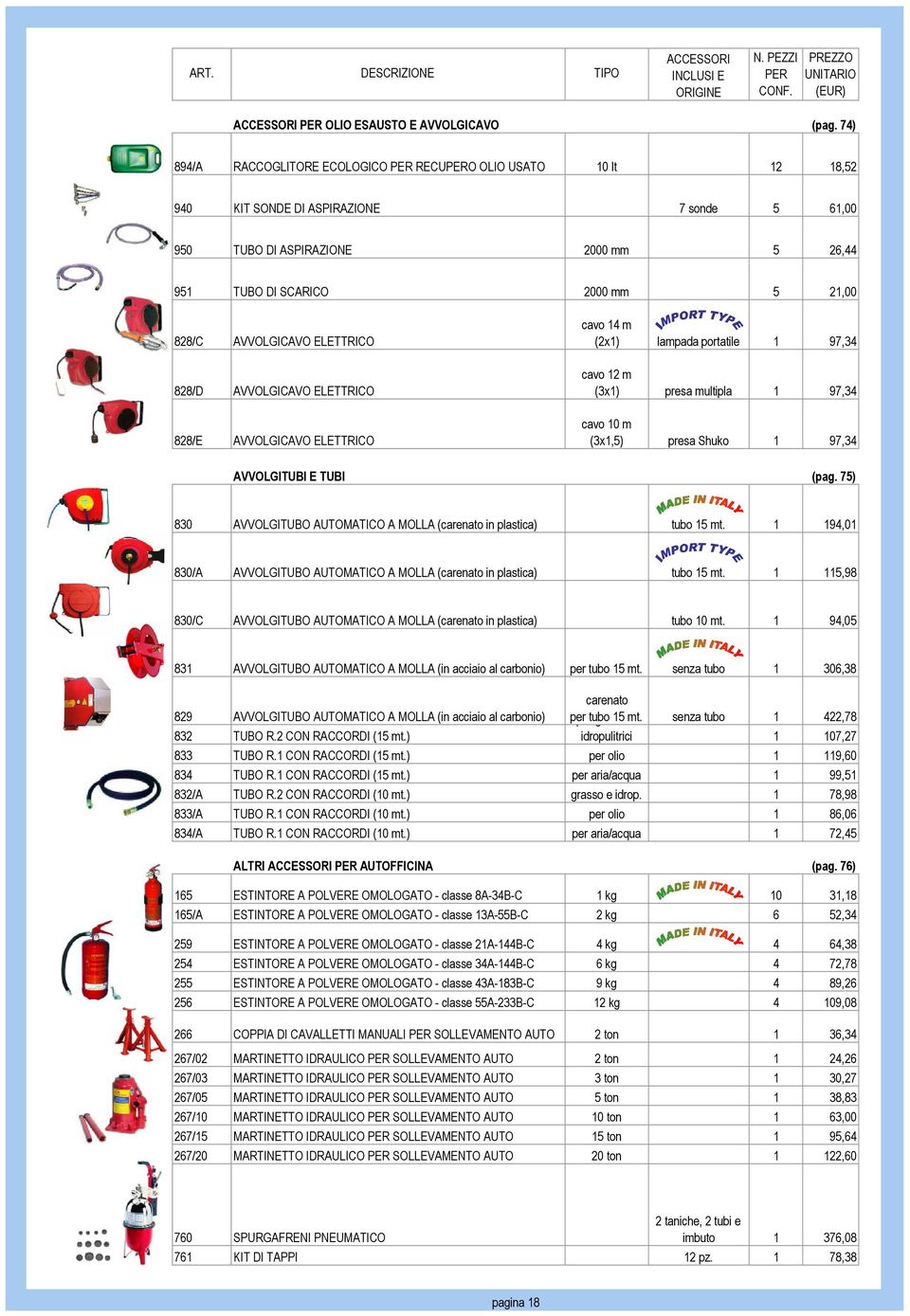 AVVOLGICAVO ELETTRICO 828/D AVVOLGICAVO ELETTRICO 828/E AVVOLGICAVO ELETTRICO cavo 14 m (2x1) lampada portatile 1 97,34 cavo 12 m (3x1) presa multipla 1 97,34 cavo 10 m (3x1,5) presa Shuko 1 97,34