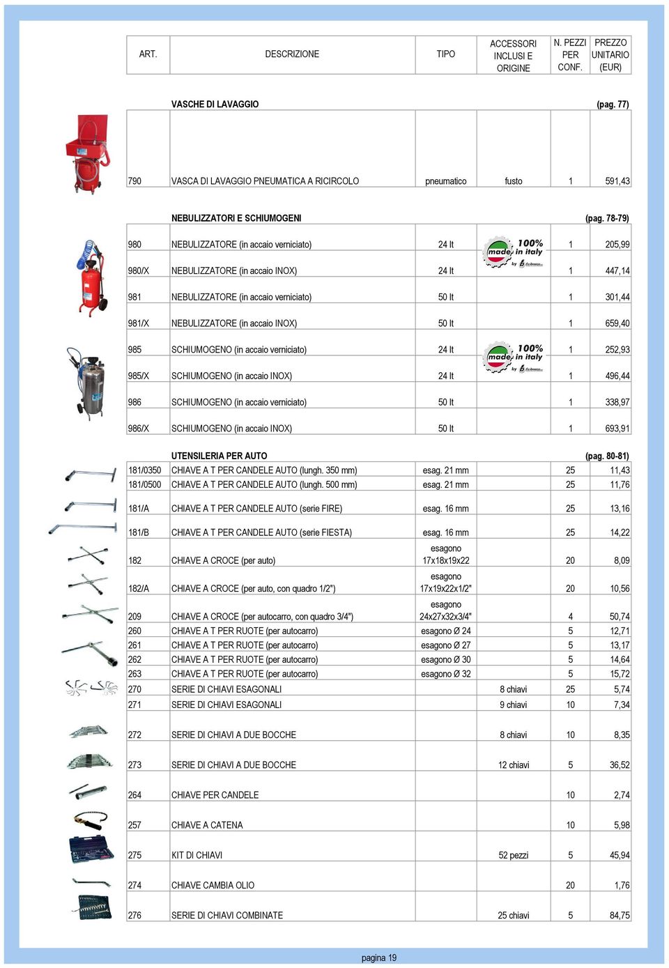 accaio INOX) 50 lt 1 659,40 985 SCHIUMOGENO (in accaio verniciato) 24 lt 1 252,93 985/X SCHIUMOGENO (in accaio INOX) 24 lt 1 496,44 986 SCHIUMOGENO (in accaio verniciato) 50 lt 1 338,97 986/X