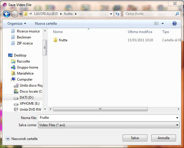 3 Mariafelice schede di informatica avanzata La finestra si chiama "Salva il file video".