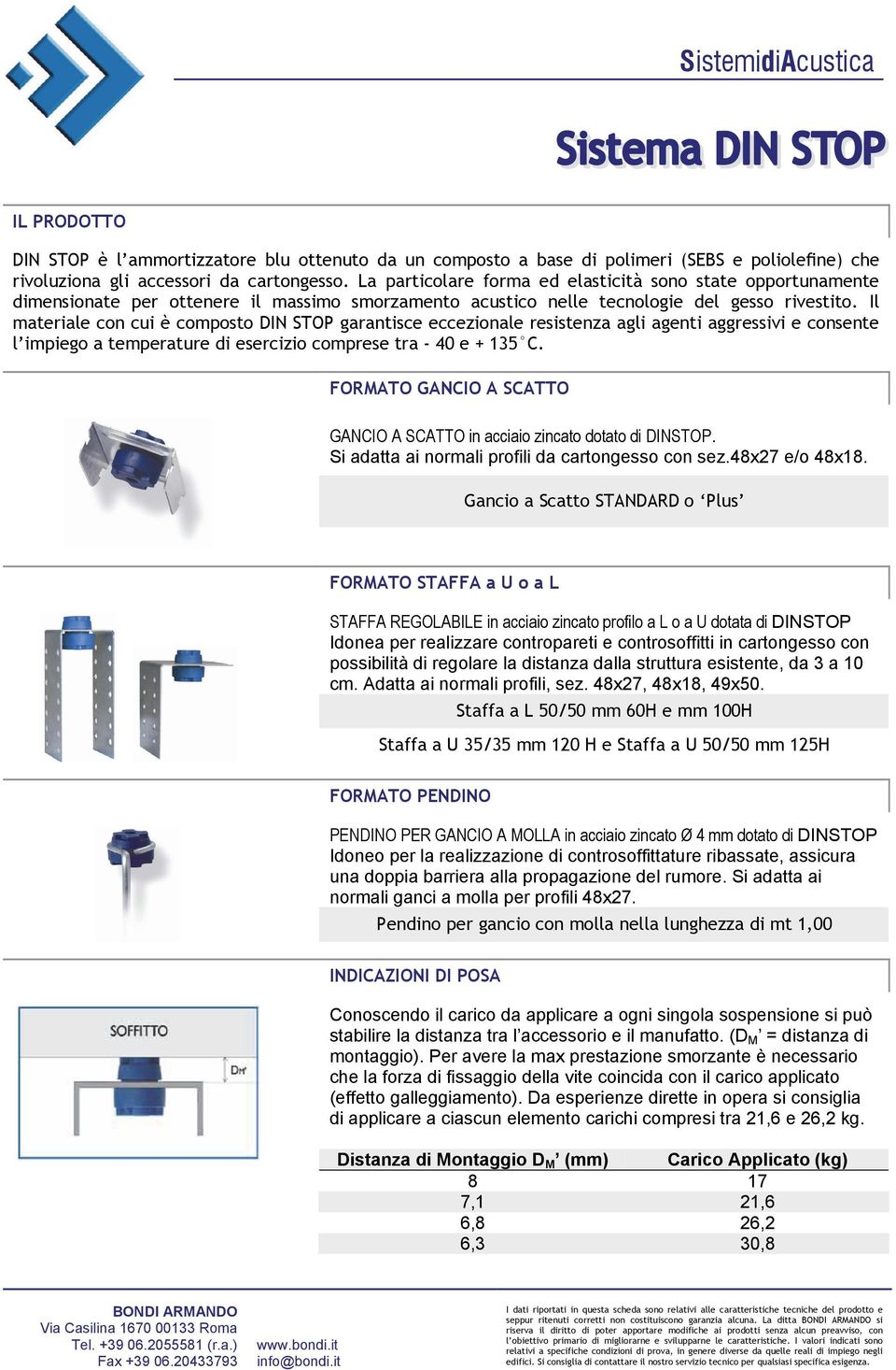 Il materiale con cui è composto DIN STOP garantisce eccezionale resistenza agli agenti aggressivi e consente l impiego a temperature di esercizio comprese tra - 40 e + 135 C.