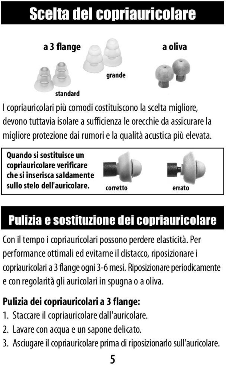 corretto errato Pulizia e sostituzione dei copriauricolare Con il tempo i copriauricolari possono perdere elasticità.