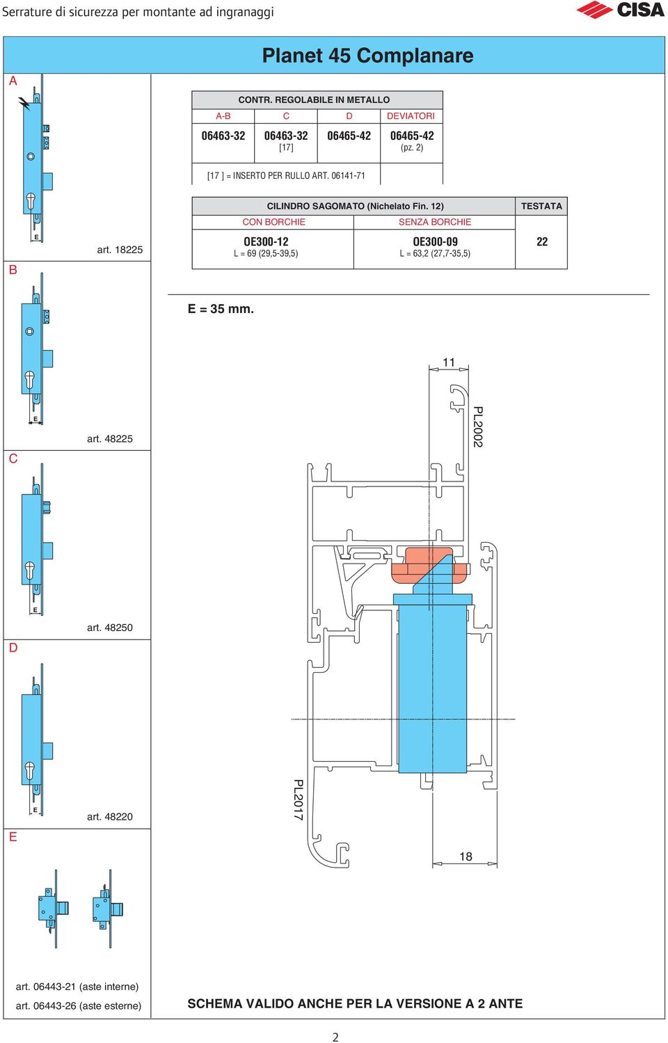 18225 O300-12 L = 69 (29,5-39,5) O300-09 L = 63,2 (27,7-35,5) 22 = 35 mm. art. 48225 PL2002 art.