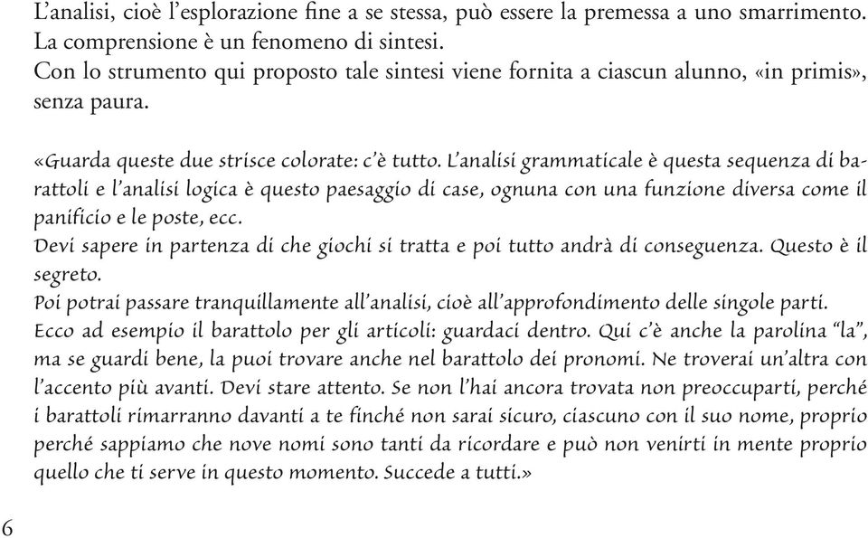 L analisi grammaticale è questa sequenza di barattoli e l analisi logica è questo paesaggio di case, ognuna con una funzione diversa come il panificio e le poste, ecc.