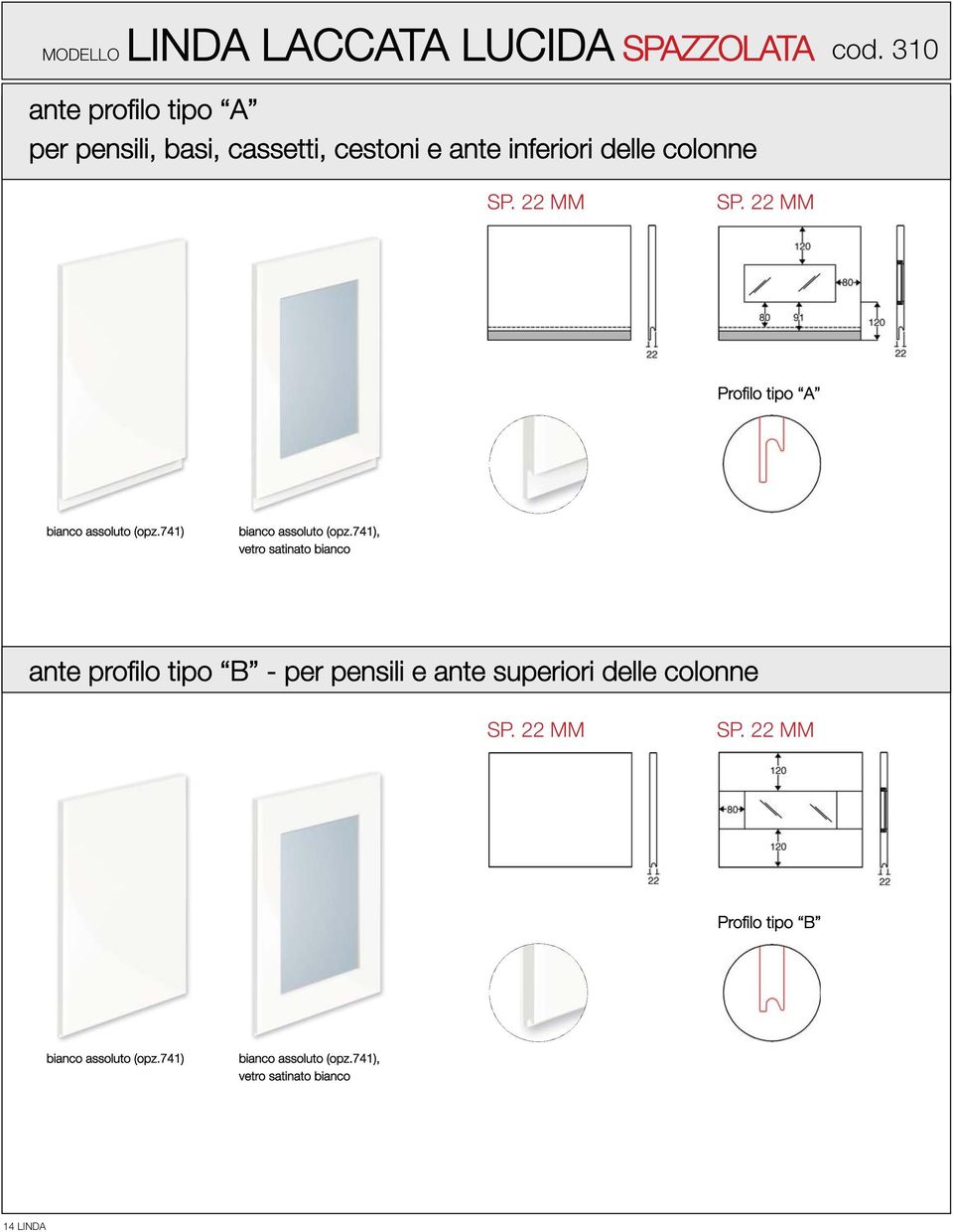 22 MM SP. 22 MM Profilo tipo A bianco assoluto (opz.741) bianco assoluto (opz.