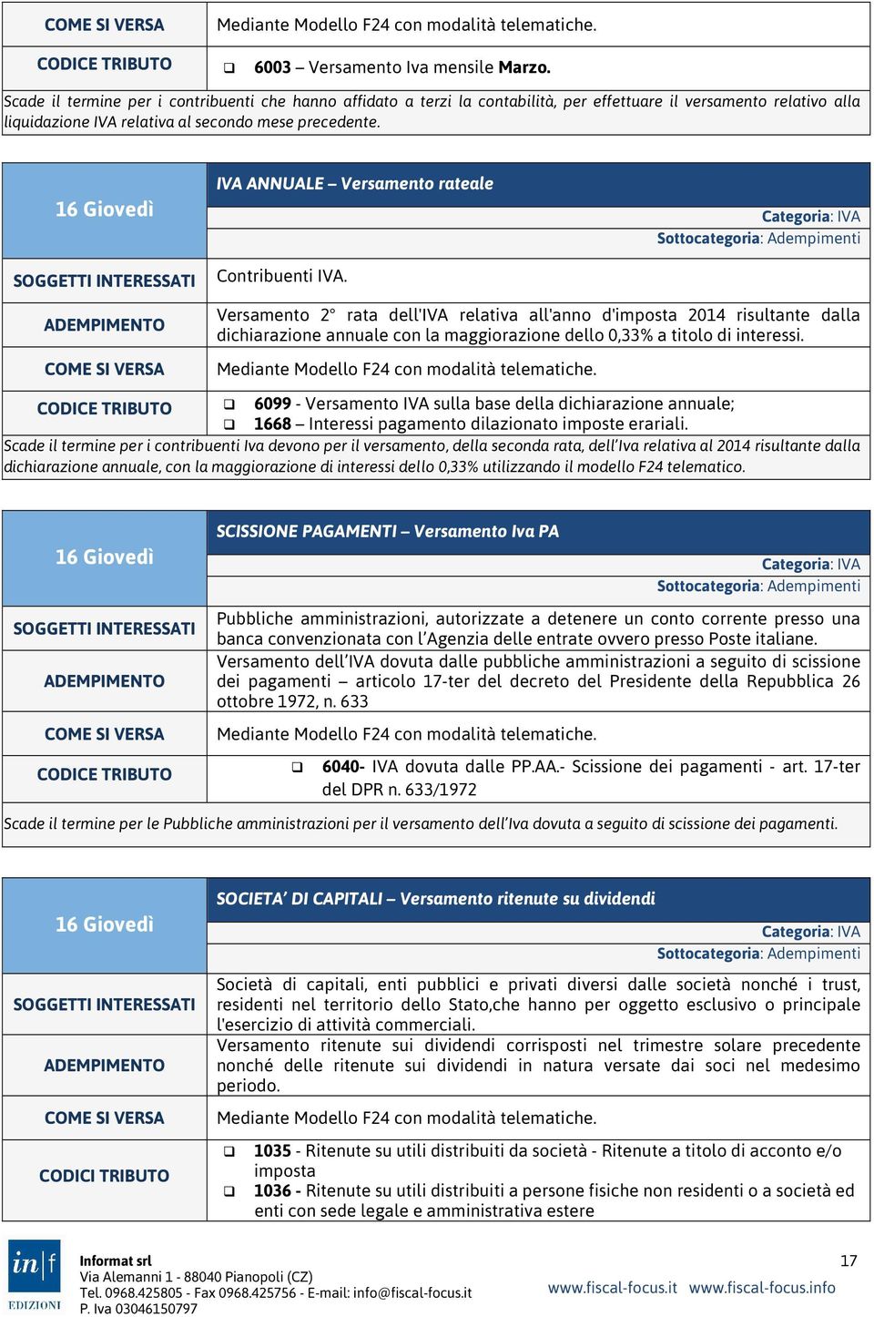 IVA ANNUALE Versamento rateale Contribuenti IVA.